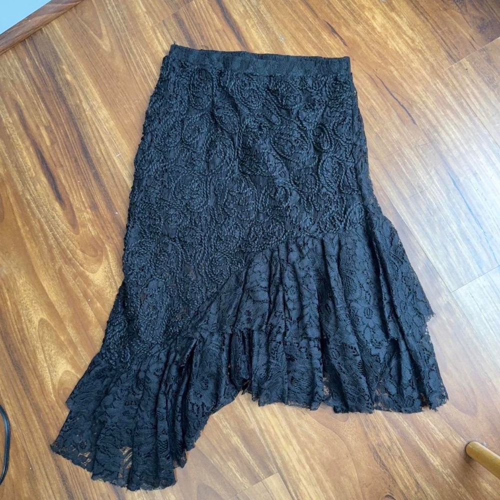 Black Zara lace midi asymmetrical salsa style skirt